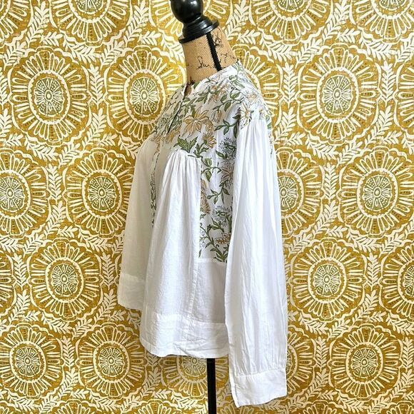 HANNAH Artwear Eos Floral Long Sleeve Cotton Blouse Top in Limoncello Sz US 4 - Picture 10 of 16